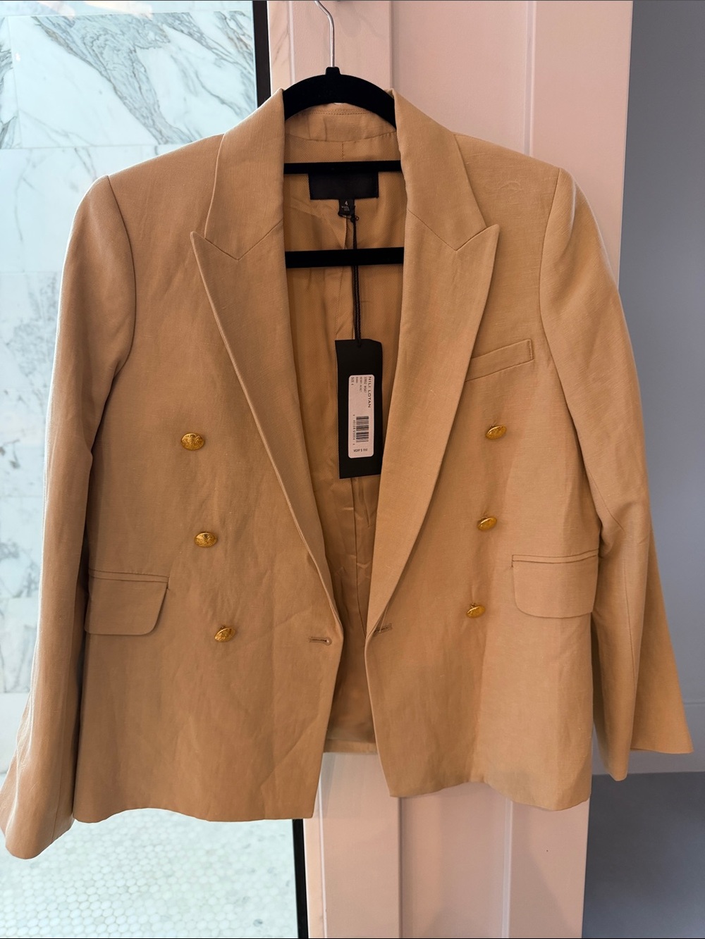 Nili Lotan never worn Double-Breasted Beige Blazer with Gold Buttons